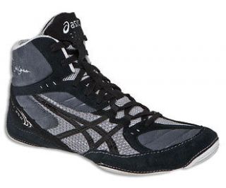 Asics Mens Cael V5.0 Black/Black/Si lver Wrestling Shoes