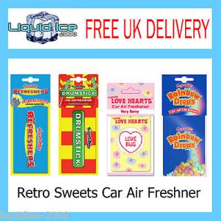 RETRO SWEETS CAR AIR FRESHENER REFRESHERS LOVE HEARTS DRUMSTICK