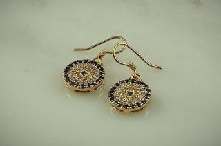 EYE FISH WIRE EARRINGS 14KT GOLD PLATE W/SAPPHIRE,CAN ARY & CRYSTAL