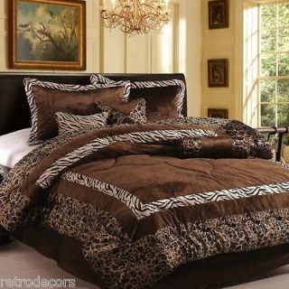 Luxury Safarina Faux Fur Brown/Coffee Zebra Animal* KING Comforter Set