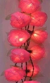 Pink Rose Bud Flower With Green Leaf Fairy Light Decoration For