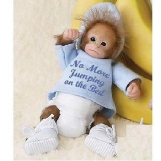 ASHTON DRAKE NO MORE JUMPING ON THE BED MONKEY Baby Doll NEW