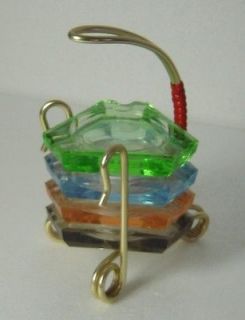 vintage 50s multicolour glass ashtrays in brass stand