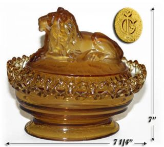 Imperial Amber Atterbury Lion Covered Dish / Box REGAL