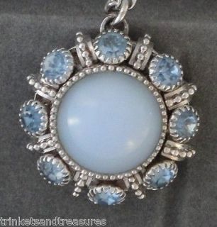 Vintage Avon Pendant Necklace Powder Baby Blue Rhinestone & Faux