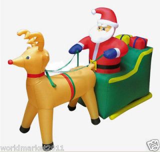 QN 184 New Santa Claus + Deer Pull Carts Christmas Inflatable Scene