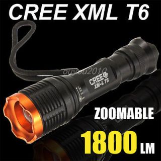Tactical 12W 1800lm CREE XM L T6 Zoomable Focus Flashlight Torch 18650