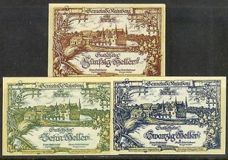 AUSTRIA (Rainberg)   Matched Set of 3 GUTSCHEIN Banknotes (1920) AU