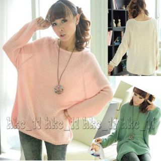 Womens Casual Batwing Round Neck Knitted Pullover Jumper Loose Long
