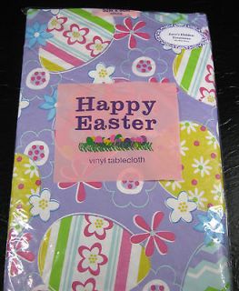 FLANNEL BACK VINYL HAPPY EASTER TABLECLOTHS AS SORTED SIZES  NEW