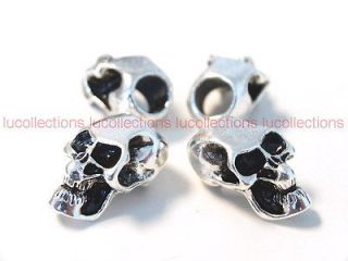 10) Metal Skull Beads for Paracord Bracelets Lanyards Antique Silver