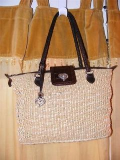 Brighton woven purse / bag with leather handles and sweet fob, EUC
