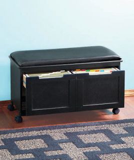 BLACK CUSHION FILE BENCH DEN OFFICE ENTRYWAY SEAT FILING CABINET