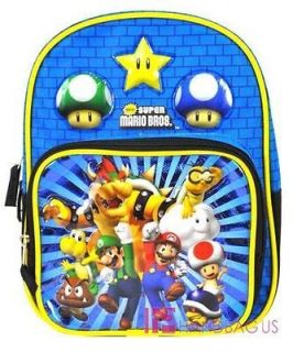 Super Mario Wii 10 Inch Mini School Backpack Luigi Bowser Toad Goomba