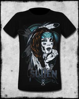 SULLEN CLOTHING NATIVE AMERICAN GIRL MENS BLACK TEAL GOTH TATTOO SS