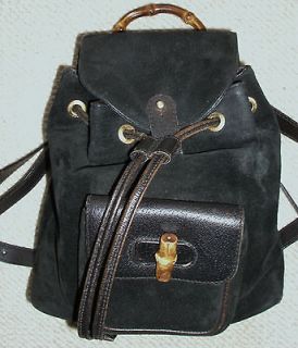 GUCCI BLACK SUEDE & LEATHER BACKPACK BAMBOO HANDLE & TURNLOCK