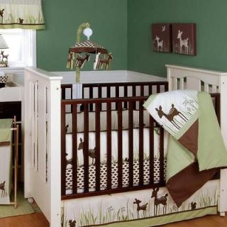 Green & Brown Deer Organic Neutral Baby Nursery 4p Crib Bedding Set