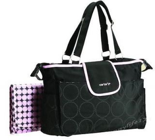 Fashion Black Diaper Bag with Pink Edge & Gray Circles