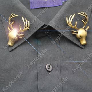 Copper Elk Milu Head Horn Red Deer Shirt Collar Neck Tips Brooch Pin