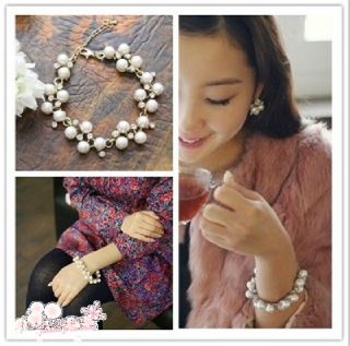 New Fashion Cute Charm Lovely Pearl Crystal Bowknot Bangle Bracelet