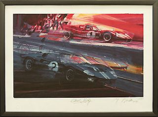Carroll Shelby signature Ford GT40 art also signed by artist George