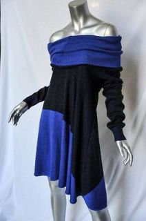 BALENCIAGA Blue+Black COLOR BLOCK Knit COWL+ON/OFF SHOULDER Sweater