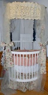 NEW LITTLE MISS LIBERTY Round Crib baby bed ANTIQUE LOOK bedding RARE