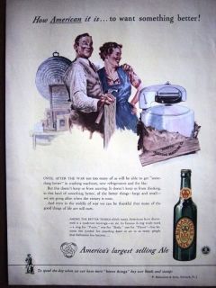 1943 Ballantines Ale Antique Wringer Washer Washboard Color Ad