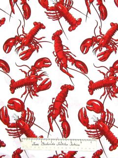 Lloyds Barton Red Lobster Toss on White C4856   Timeless Treasures