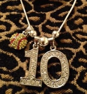 Jersey Rhinestone TWO Number ONE SOFTBALL Charm Necklace Silver