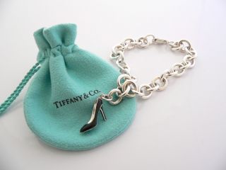 Tiffany & Co Silver Blue & Black Enamel Shoe Bracelet Bangle Charm