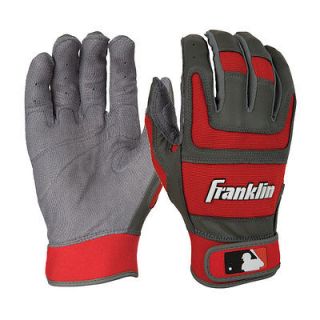Franklin Shok Sorb Pro Youth Baseball Batting Gloves Grey/Red Medium