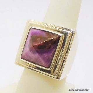 Large 13 x 13 x 8mm Sugilite Agate .925 Silver Estate Wide Band Ring