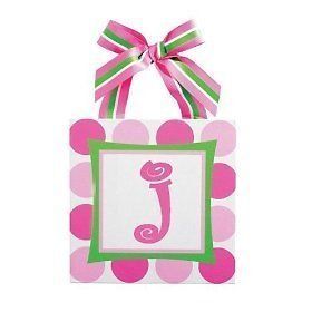 New Mudpie Initial Letter J Wall Art Hanging Pink/Green Polka Dot