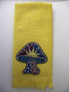 Hippy mushroom bath hand towel  yellow day and night