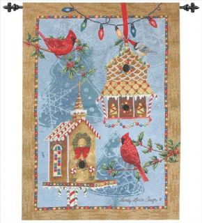 Gingerbread Garden ~ Christmas Cardinals & Birdhouses Tapestry Wall