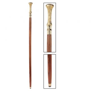 Elegant Brass and Chrome Plated Polished Hardwood Cane Walking Stick