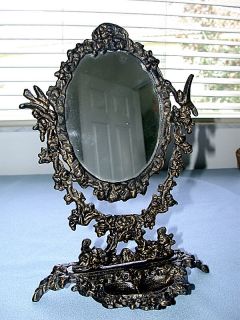 Antique Metal Victorian Swivel Vanity Table Mirror
