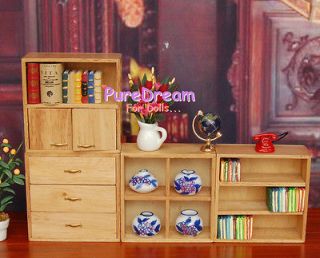 Dollhouse miniature living room furniture wooden shelf W/ cabinet