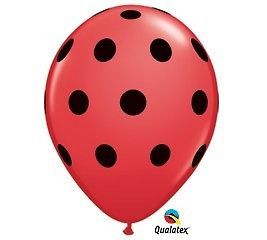 12) 11 RED WITH BLACK POLKA DOTS LATEX BALLOONS party decoration