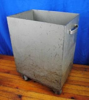 Vintage Old Industrial Steel Metal Rolling Trash Can Waste Basket w