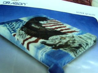 WOLF, EAGLE AND AMERICAN FLAG QUEEN SIZE BLANKET