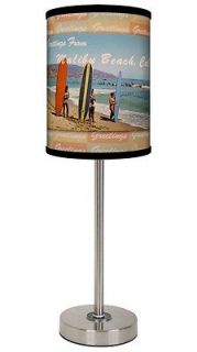 Lamp In A Box Vintage Malibu Beach, CA Postcard Table Lamp W/ 3 Base