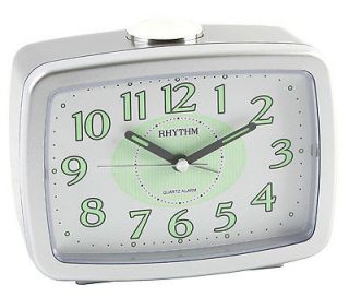 Rhythm Retro Silver Rectangle Alarm Clock Bell Alarm Luminous Bedroom