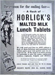 1915 HORLICKS Malted Milk Lunch Tablets ADVERT Small WW1 Print Ad #2 on ...