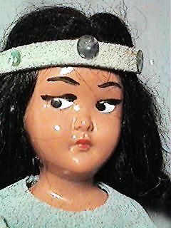 Plastic Indian Doll Blue Buckskin Dress Painted Eyes
