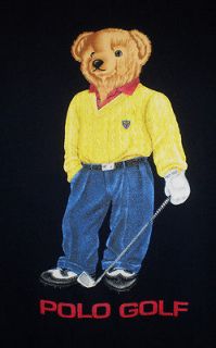 Vtg 90s POLO RALPH LAUREN Teddy Bear Sweatshirt Blue S Golf