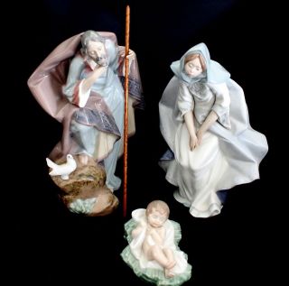 lladro Porcelain Figurine Nativity Set Joseph, Mary & Jesus