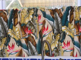 Hawaiian Cotton Barkcloth Fabric CAFE CURTAINS ~Bird/Paradise