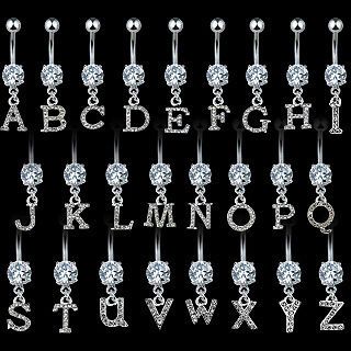 Initial Pave Clear Gem Belly Ring Navel Letter (w470)